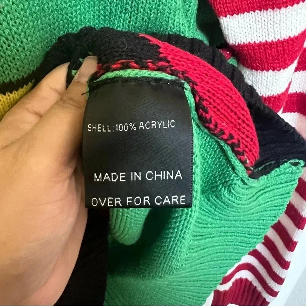 American Stitch Mens Elf Novelty Christmas Sweater Hoodie Green Red Large